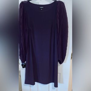 Roz & Ali Womens Plum Purple Jersey Knit Pleated Long Bishop Sleeve Dress *NEW*